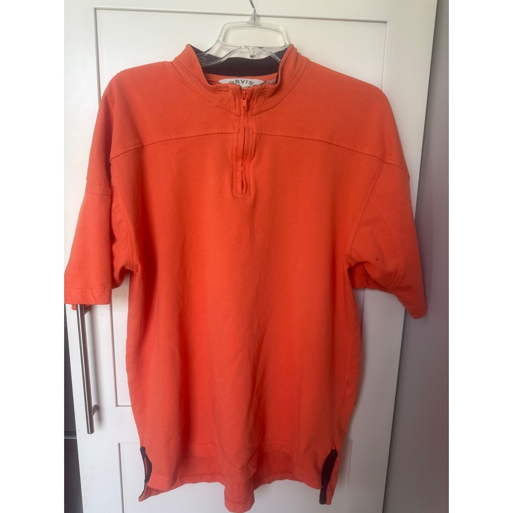 Vtg Orvis Shirt Adult Orange Heavy Organic Cotton Quarter Zip 90s Large?